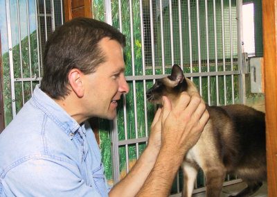 Owner Jeff Bekkers with a cat